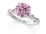 White gold Fancy Pink Round  Milgrain Bezel Diamond Engagement Ring with Solitaire Prong Setting_30