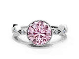 White gold Fancy Pink Round  Milgrain Marquise Diamond Twist Band Ring_74