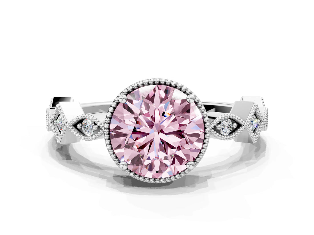 White gold Fancy Pink Round  Milgrain Marquise Diamond Twist Band Ring_74