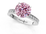 White gold Fancy Pink Round  Milgrain Pave Diamond Engagement Ring with Four-Prong Setting_1