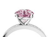 White gold Fancy Pink Round  Milgrain Pave Diamond Engagement Ring with Four-Prong Setting_4