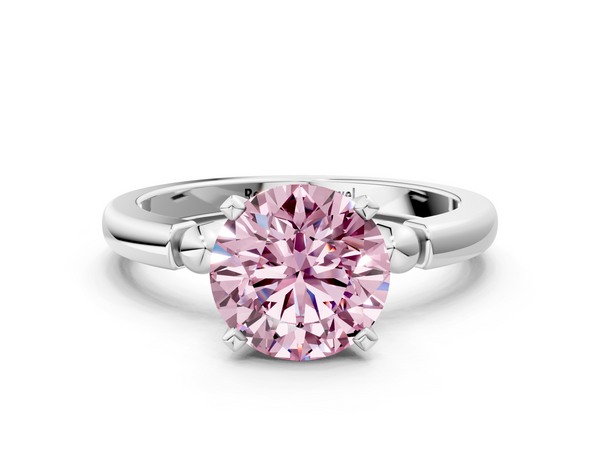 Platinum Fancy Pink Round  Solitaire Beaded Band with Four-Prong Setting