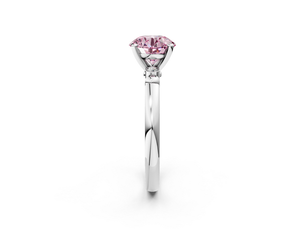 Platinum Fancy Pink Round  Solitaire Beaded Band with Four-Prong Setting