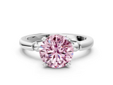 White gold Fancy Pink Round  Solitaire Beaded Band with Four-Prong Setting