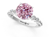 White gold Fancy Pink Round  Solitaire Bezel Accent Diamond Engagement Ring with Beaded Band and Four-Prong Setting_1