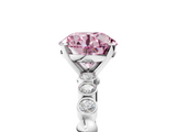 White gold Fancy Pink Round  Solitaire Bezel Accent Diamond Engagement Ring with Beaded Band and Four-Prong Setting_5