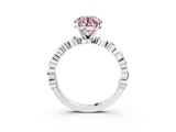 White gold Fancy Pink Round  Solitaire Bezel-Set Diamond Ring with Beaded Band and Four-Prong Setting_68