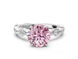 White gold Fancy Pink Round  Solitaire Bezel-Set Diamond Ring with Beaded Band and Four-Prong Setting_71