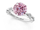 White gold Fancy Pink Round  Solitaire Bezel-Set Diamond Ring with Beaded Band and Four-Prong Setting_76
