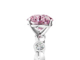 White gold Fancy Pink Round  Solitaire Bezel-Set Diamond Ring with Beaded Band and Four-Prong Setting_76