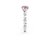 White gold Fancy Pink Round  Solitaire Bezel-Set Diamond Ring with Beaded Band and Four-Prong Setting_77