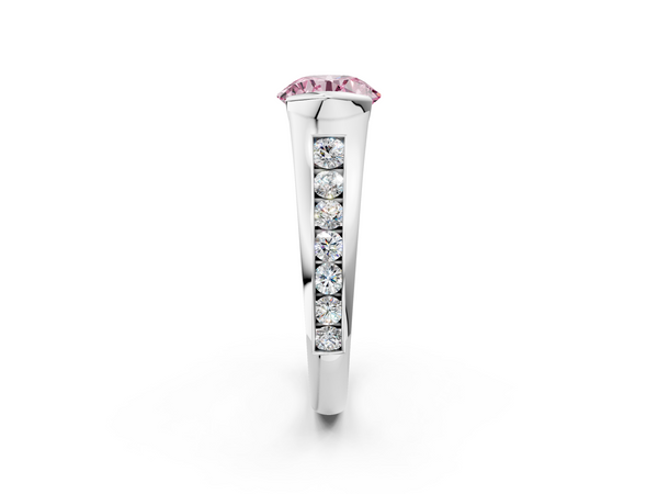 White gold Fancy Pink Round  Solitaire Bezel-Set Diamond Ring with Channel-Set Band