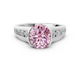 White gold Fancy Pink Round  Solitaire Bezel-Set Diamond Ring with Channel-Set Band