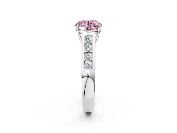 Platinum Fancy Pink Round  Solitaire Channel-Set Diamond Engagement Ring with Four-Prong Setting