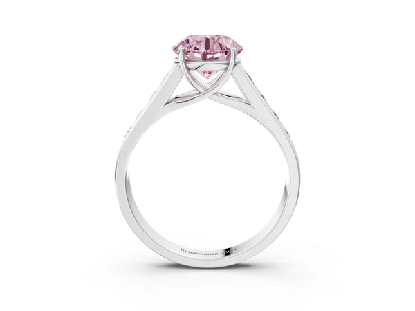 Platinum Fancy Pink Round  Solitaire Channel-Set Diamond Engagement Ring with Four-Prong Setting
