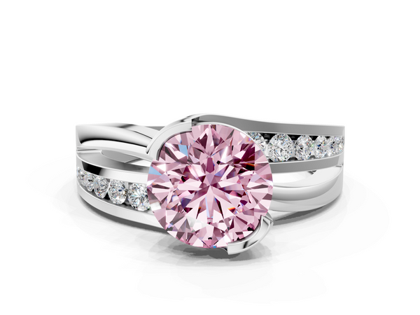 White gold Fancy Pink Round  Solitaire Channel-Set Split Shank Ring with Tension Prong Setting