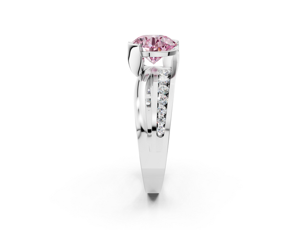 White gold Fancy Pink Round  Solitaire Channel-Set Split Shank Ring with Tension Prong Setting