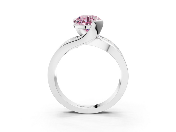 White gold Fancy Pink Round  Solitaire Channel-Set Split Shank Ring with Tension Prong Setting