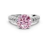 White gold Fancy Pink Round  Solitaire Chevron Pave Diamond Engagement Ring with Six-Prong Setting