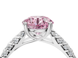 White gold Fancy Pink Round  Solitaire Chevron Pave Diamond Engagement Ring with Six-Prong Setting_4