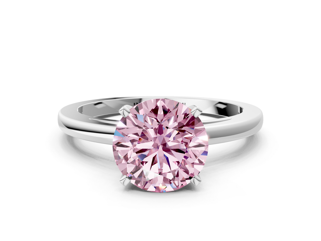White gold Fancy Pink Round  Solitaire Diamond Engagement Ring with Four-Prong Setting on a Classic Band_3