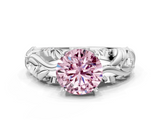 White gold Fancy Pink Round  Solitaire Diamond Leaf Vine Band with Prong Setting
