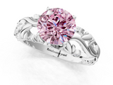 White gold Fancy Pink Round  Solitaire Diamond Leaf Vine Band with Prong Setting_1