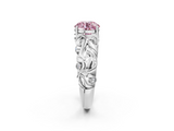 White gold Fancy Pink Round  Solitaire Diamond Leaf Vine Band with Prong Setting_2