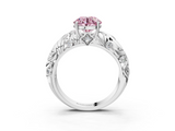 White gold Fancy Pink Round  Solitaire Diamond Leaf Vine Band with Prong Setting_3