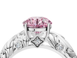 White gold Fancy Pink Round  Solitaire Diamond Leaf Vine Band with Prong Setting_4