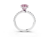 White gold Fancy Pink Round  Solitaire Diamond Pavé Band with Four-Prong Setting_3