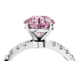 White gold Fancy Pink Round  Solitaire Diamond Pavé Band with Four-Prong Setting_4