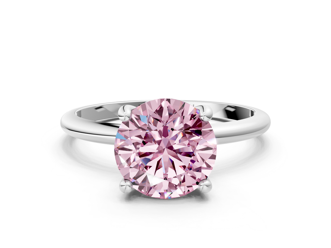 White gold Fancy Pink Round  Solitaire Diamond Ring with 4-Prong Setting on a Classic Band_3