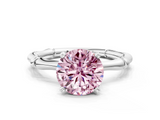 White gold Fancy Pink Round  Solitaire Diamond Ring with Bamboo Band and Four-Prong Setting