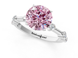 White gold Fancy Pink Round  Solitaire Diamond Ring with Bezel Set Side Stones and Prong Setting_1