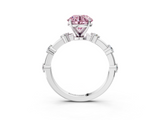 White gold Fancy Pink Round  Solitaire Diamond Ring with Bezel Set Side Stones and Prong Setting_3
