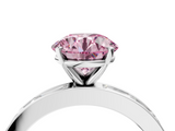 White gold Fancy Pink Round  Solitaire Diamond Ring with Channel-Set Baguette Band and Four-Prong Setting_4