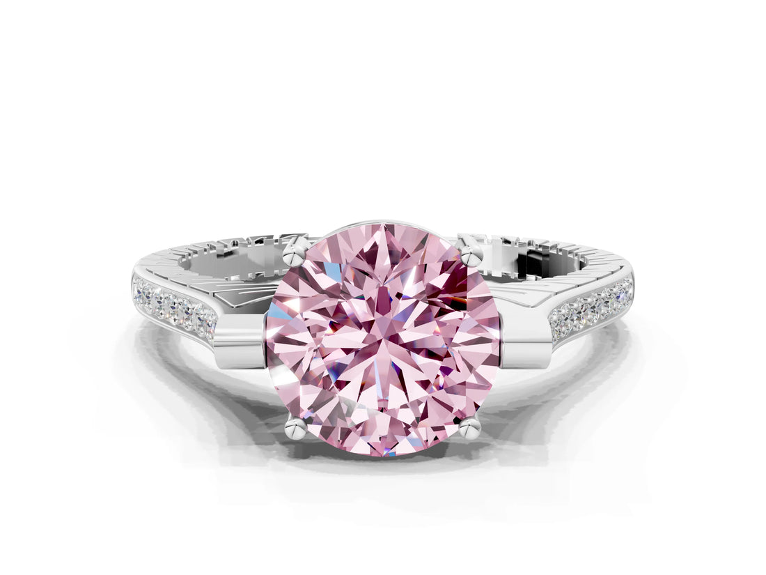White gold Fancy Pink Round  Solitaire Diamond Ring with Channel Set Band and Bezel Prong Setting_74