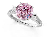 White gold Fancy Pink Round  Solitaire Diamond Ring with Channel Set Band and Bezel Prong Setting_78