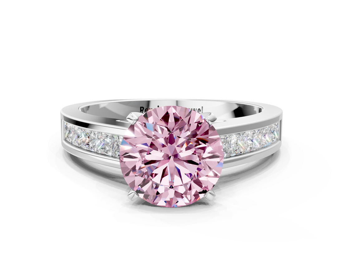 White gold Fancy Pink Round  Solitaire Diamond Ring with Channel-Set Band and Four-Prong Setting_3