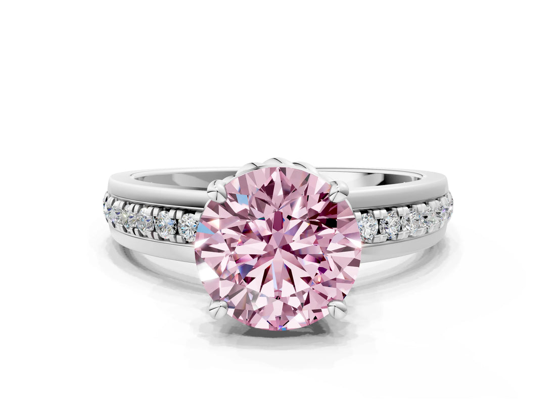 White gold Fancy Pink Round  Solitaire Diamond Ring with Channel Set Band and Six-Prong Setting_47