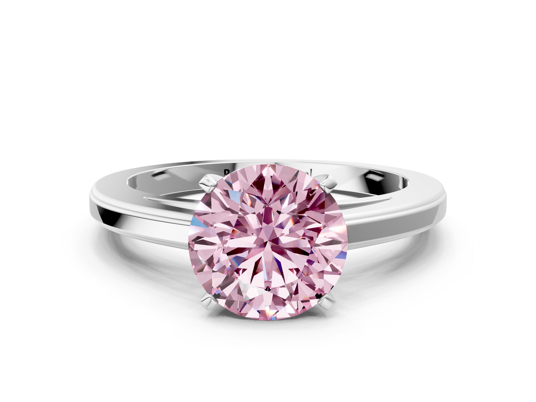 White gold Fancy Pink Round  Solitaire Diamond Ring with Four-Prong Setting and Classic Band_3