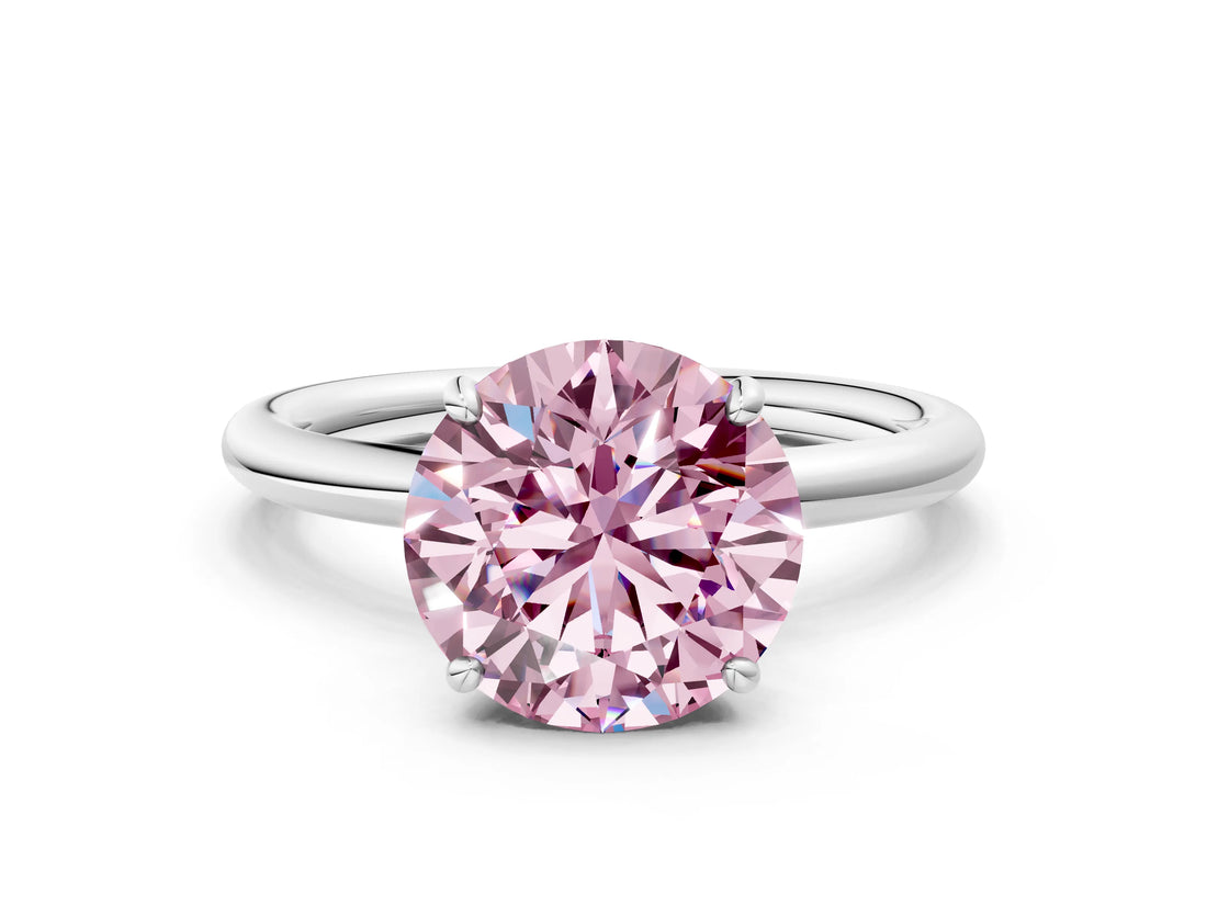 White gold Fancy Pink Round  Solitaire Diamond Ring with Four-Prong Setting on a Plain Band_38