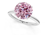 White gold Fancy Pink Round  Solitaire Diamond Ring with Four-Prong Setting on a Plain Band_44