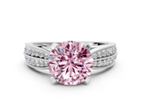 White gold Fancy Pink Round  Solitaire Diamond Ring with Milgrain Pavé Band and Four-Prong Setting_20