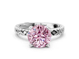 White gold Fancy Pink Round  Solitaire Diamond Ring with Milgrain and Black Enamel X Pattern Band_29