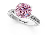 White gold Fancy Pink Round  Solitaire Diamond Ring with Milgrain and Black Enamel X Pattern Band_30