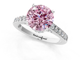 White gold Fancy Pink Round  Solitaire Diamond Ring with Pavé Band and Four-Prong Setting_1