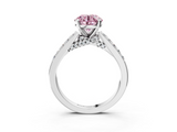 White gold Fancy Pink Round  Solitaire Diamond Ring with Pavé Band and Four-Prong Setting_3