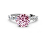White gold Fancy Pink Round  Solitaire Diamond Ring with Pave Band and Four-Prong Setting
